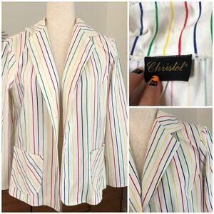 Vintage Christel Multi Color Pinstripe Blazer Large Dopamine Boho Artsy 80s 90s
